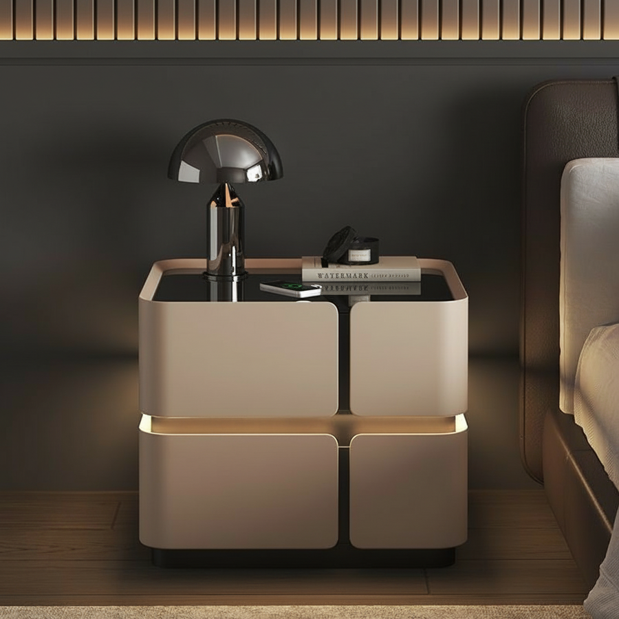 Soft Quad 2 — Smarter Nachttisch mit Qi, LED, Bluetooth & PIN — Milch / SMART Soft Quad / 50 cm