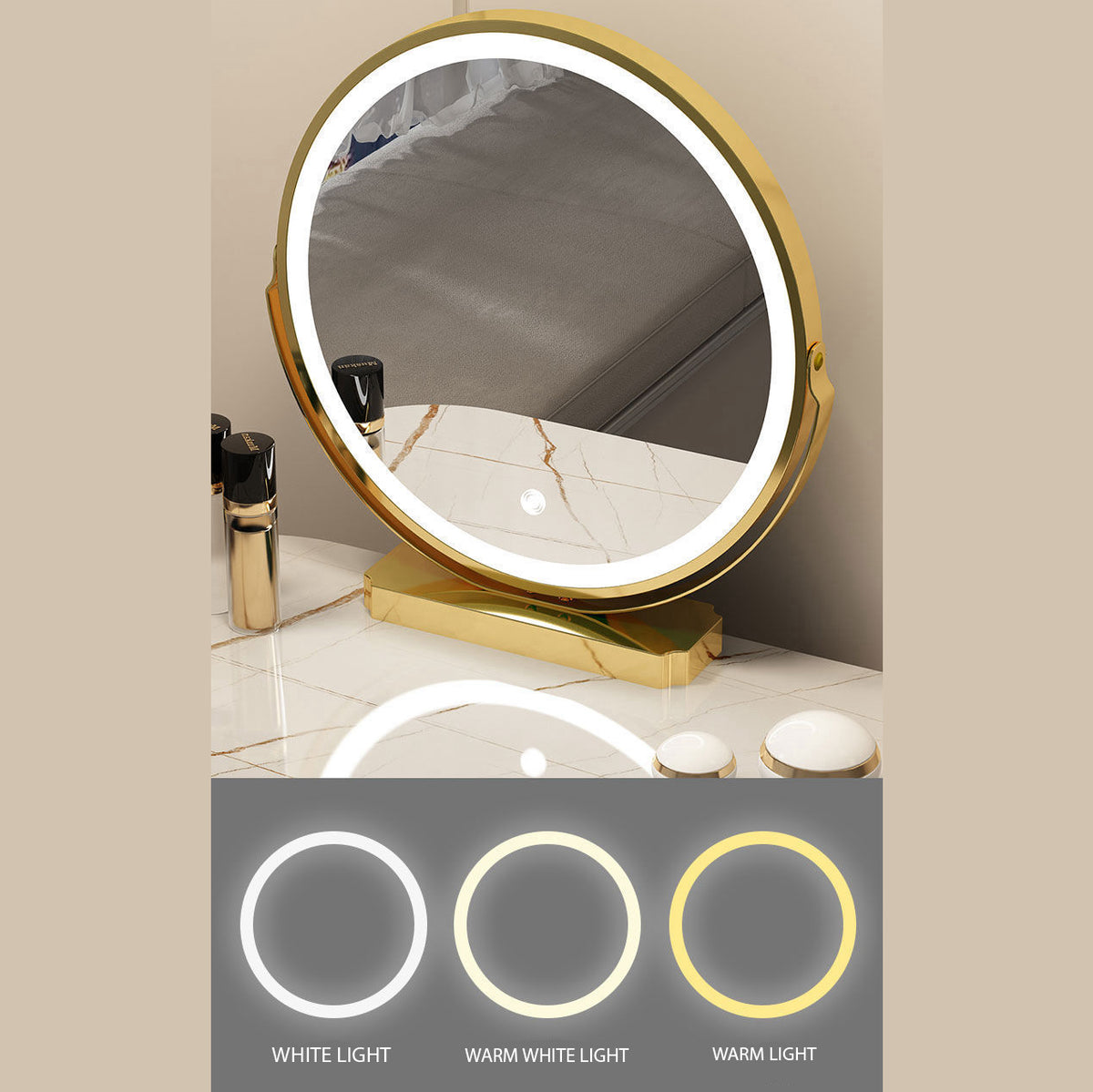 Elara – Schminktisch mit LED-Spiegel und Hocker
