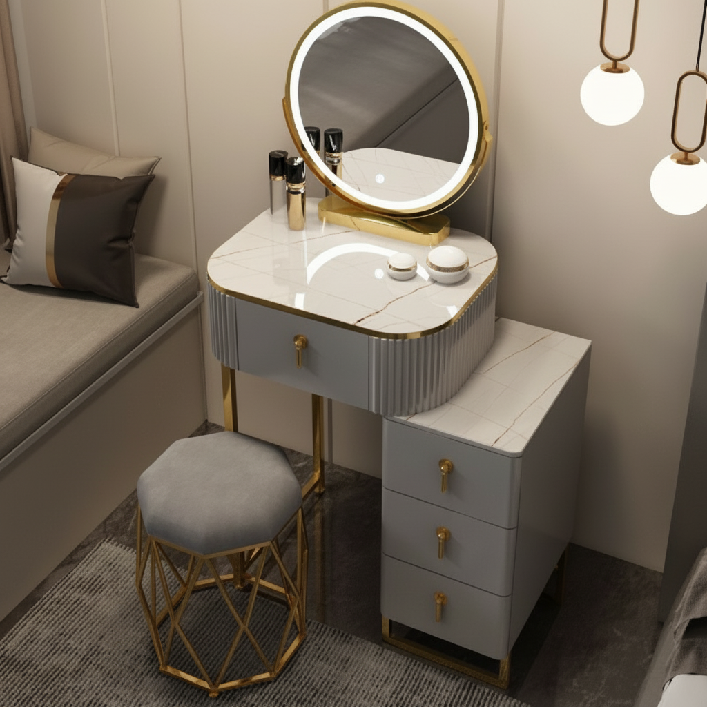 Elara – Schminktisch mit LED-Spiegel und Hocker