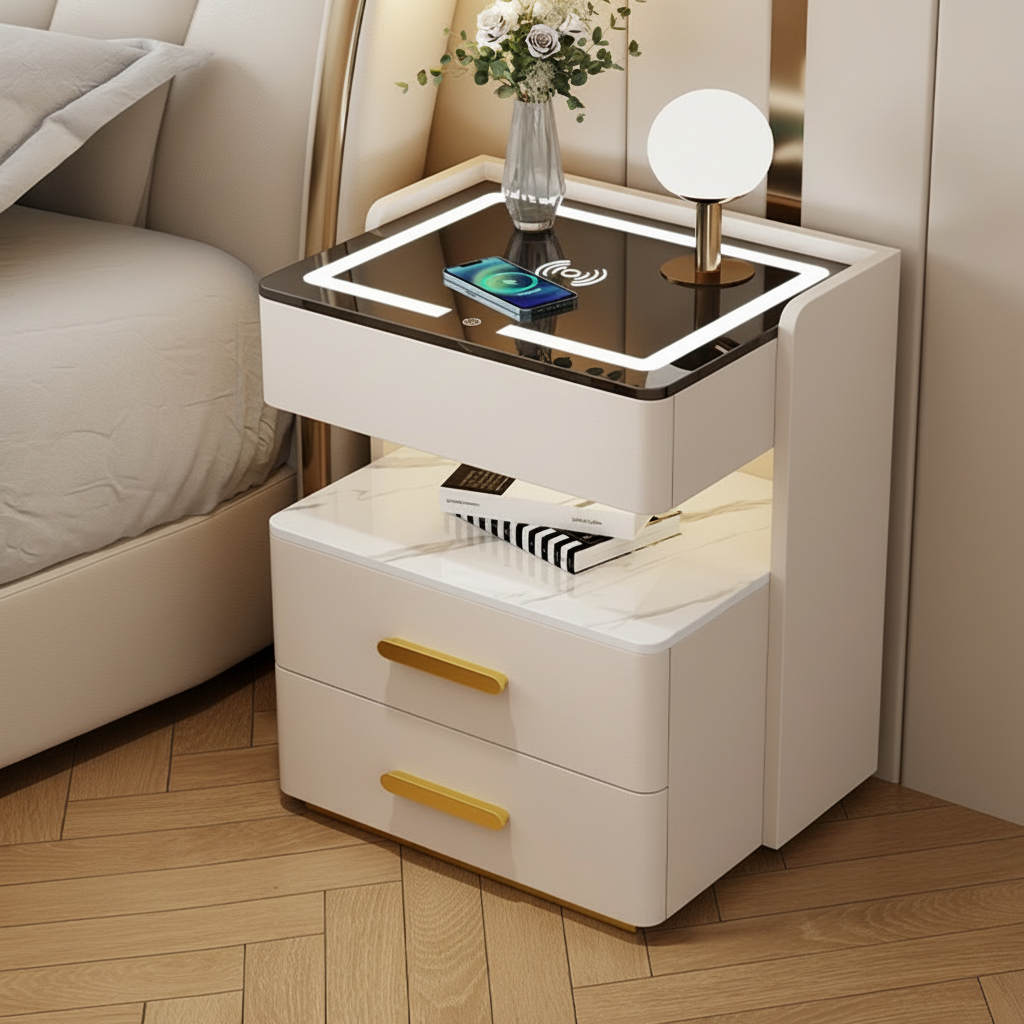 Velora — Smarter Nachttisch mit Qi, LED, Bluetooth & Fingerabdruck