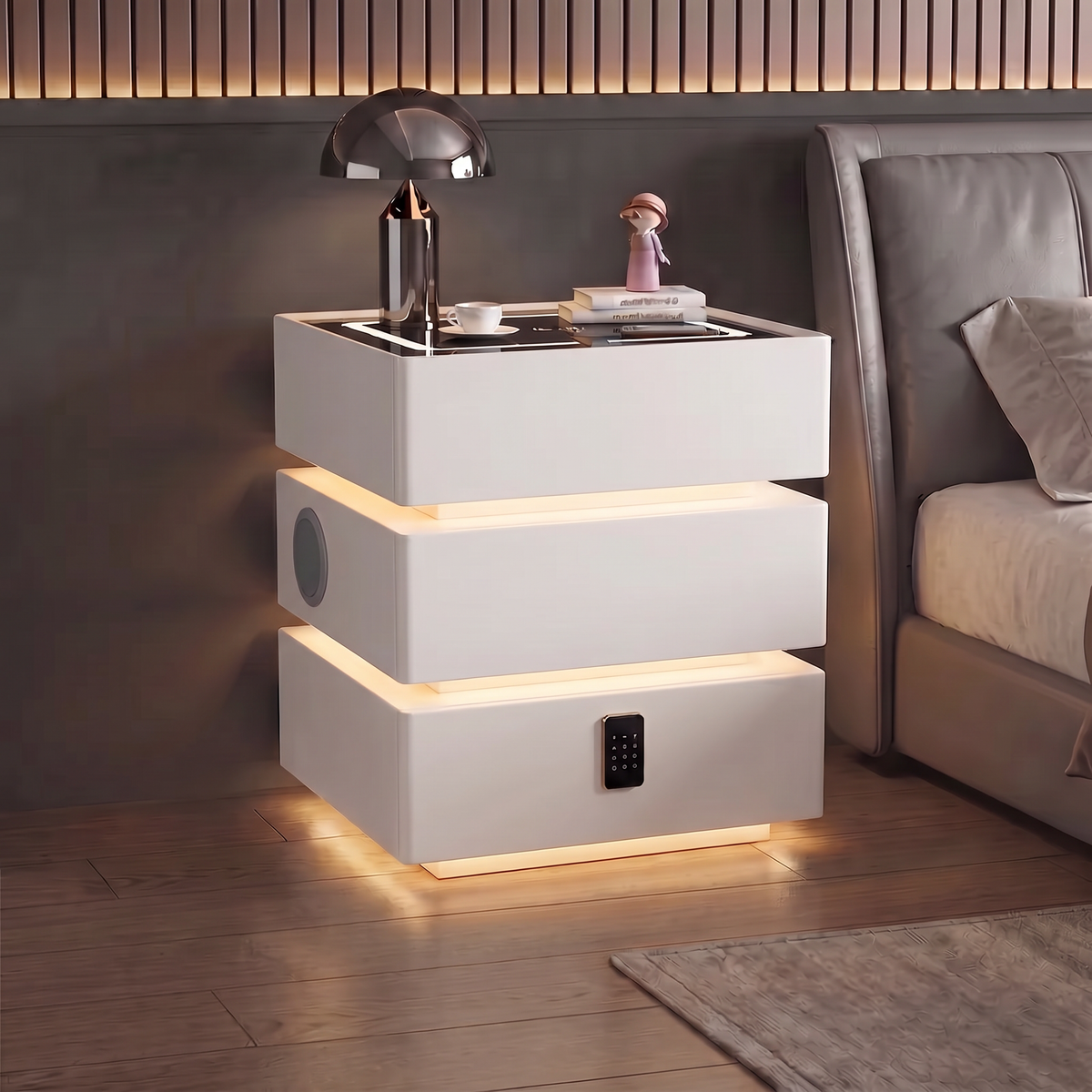 Lumo — Smarter Nachttisch mit Qi, LED, Bluetooth & PIN