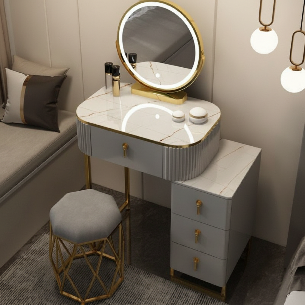 Elara – Schminktisch mit LED-Spiegel und Hocker