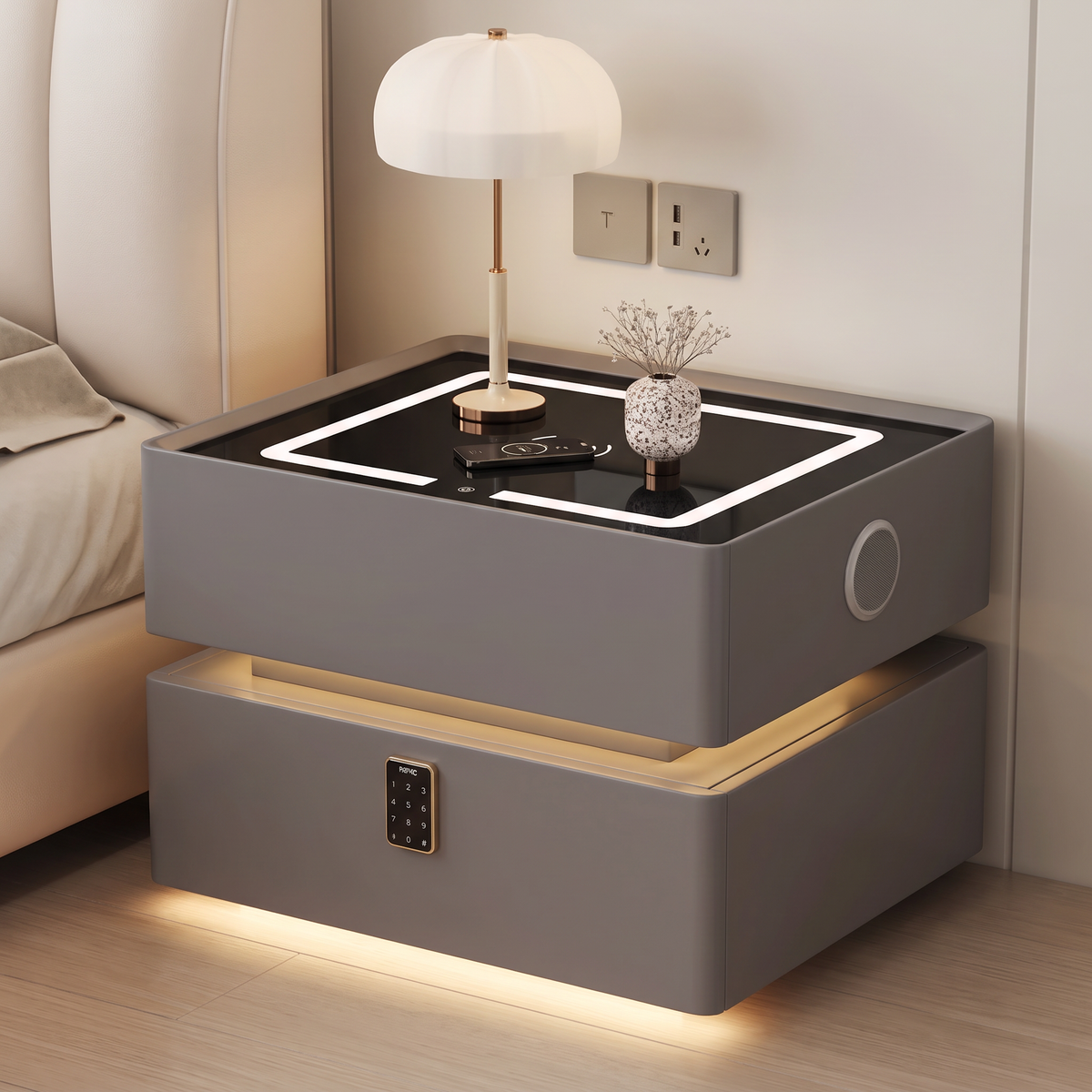 Lumo — Smarter Nachttisch mit Qi, LED, Bluetooth & PIN