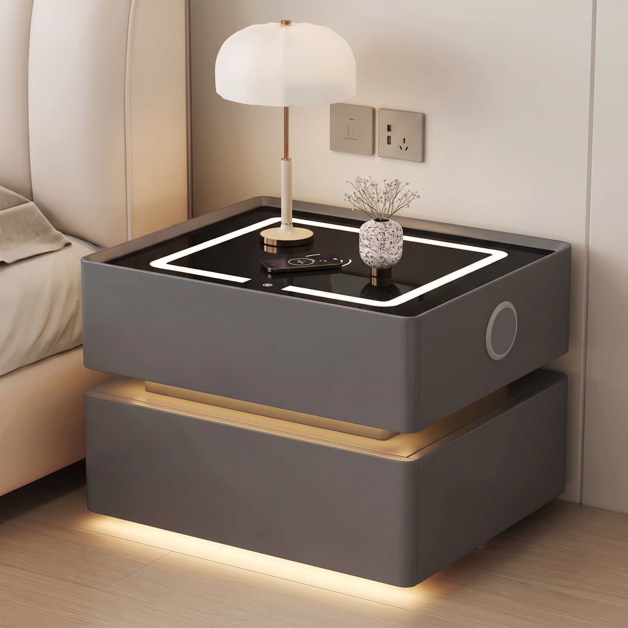 Lumo — Smarter Nachttisch mit Qi, LED, Bluetooth & PIN