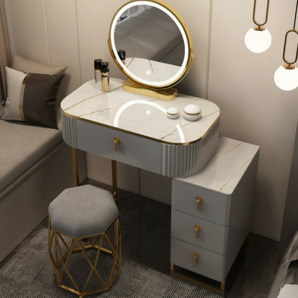 Elara – Schminktisch mit LED-Spiegel und Hocker