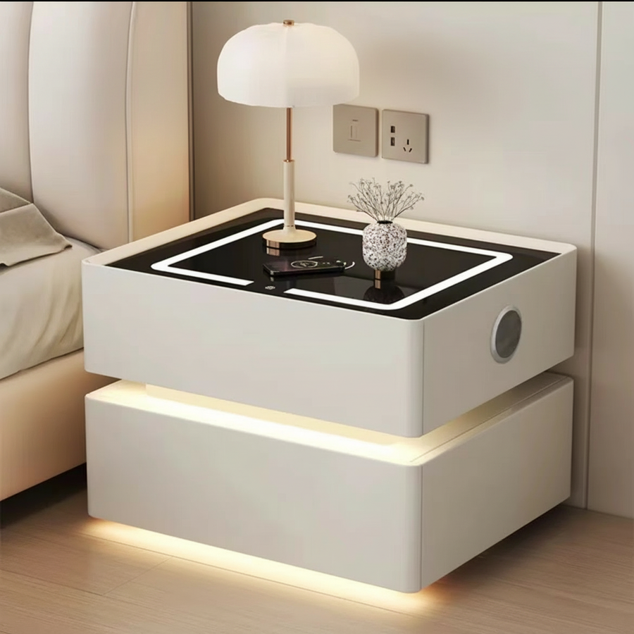 Lumo — Smarter Nachttisch mit Qi, LED, Bluetooth & PIN — Biały / SMART Lumo / 40 cm