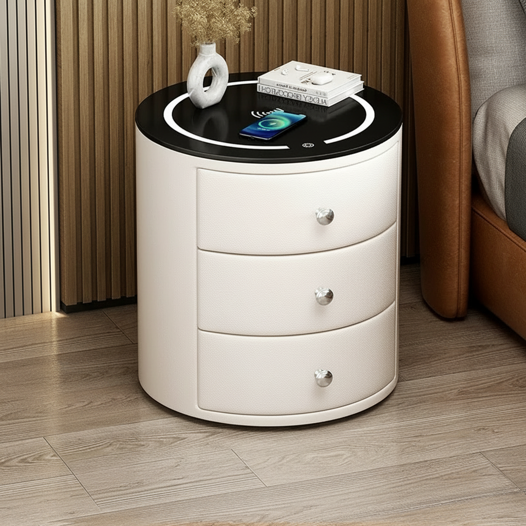 Orbis — Runder smarter Nachttisch mit Qi & LED