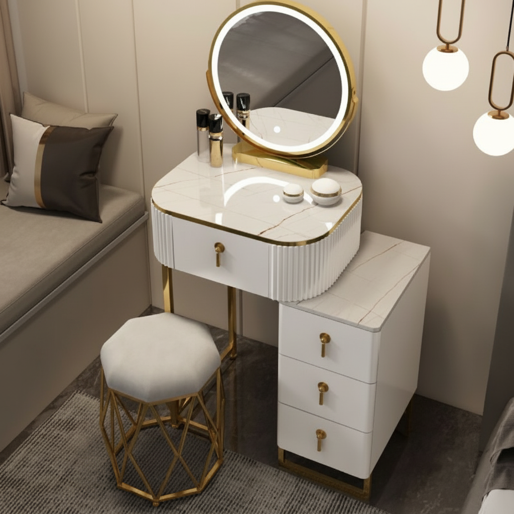 Elara – Schminktisch mit LED-Spiegel und Hocker