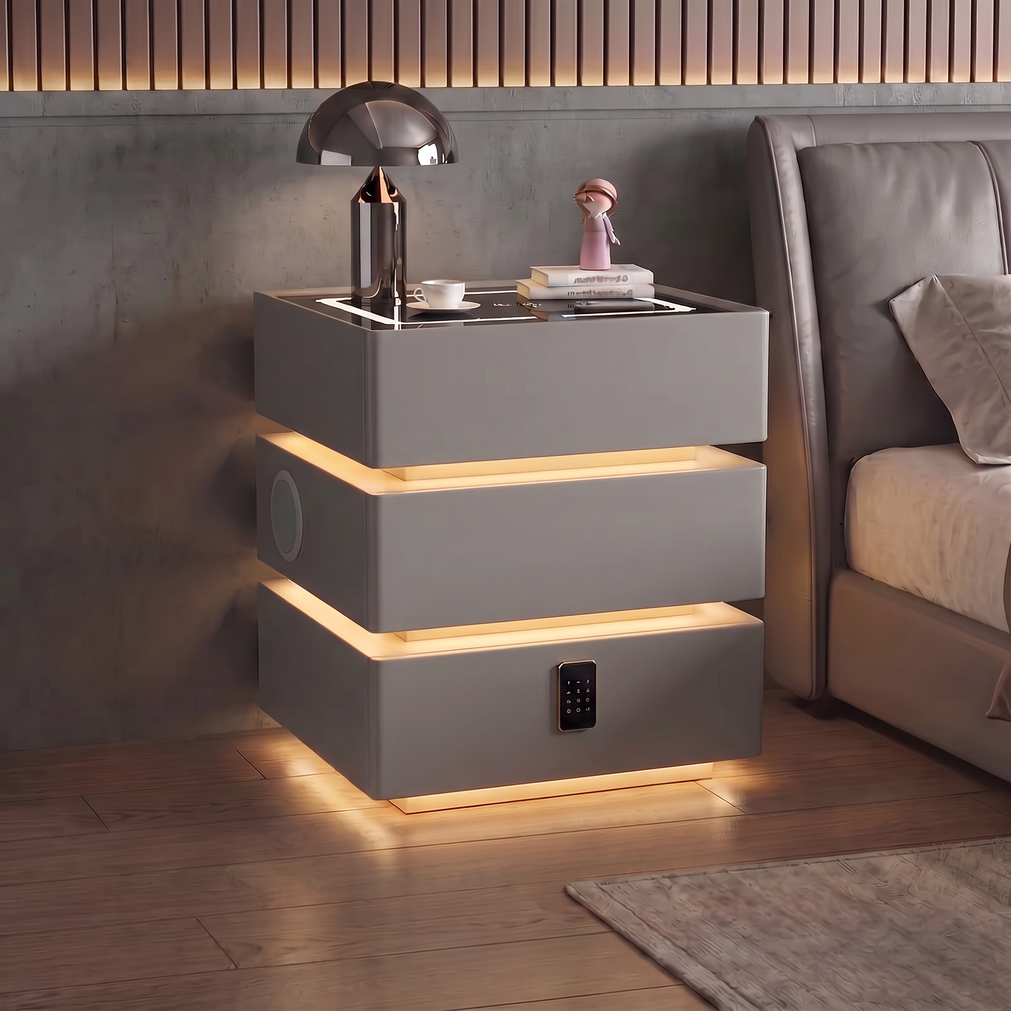 Lumo — Smarter Nachttisch mit Qi, LED, Bluetooth & PIN