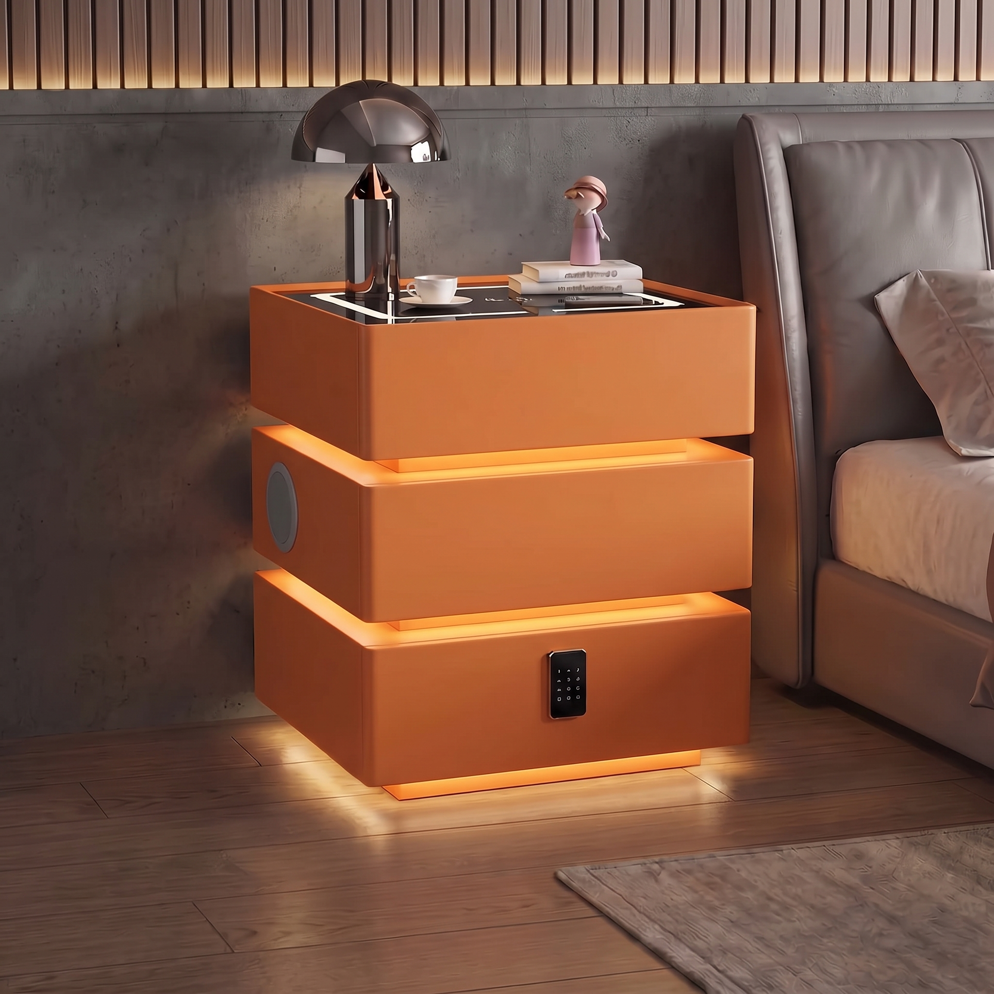 Lumo — Smarter Nachttisch mit Qi, LED, Bluetooth & PIN