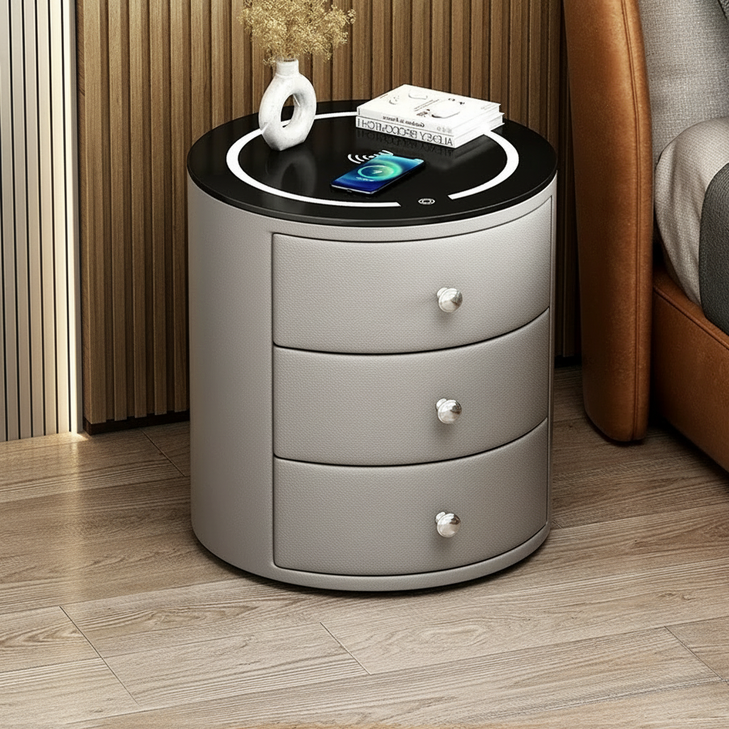 Orbis — Runder smarter Nachttisch mit Qi & LED