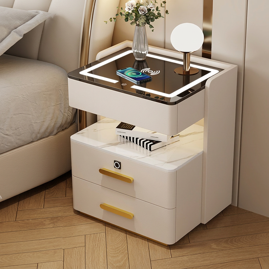 Velora — Smarter Nachttisch mit Qi, LED, Bluetooth & Fingerabdruck