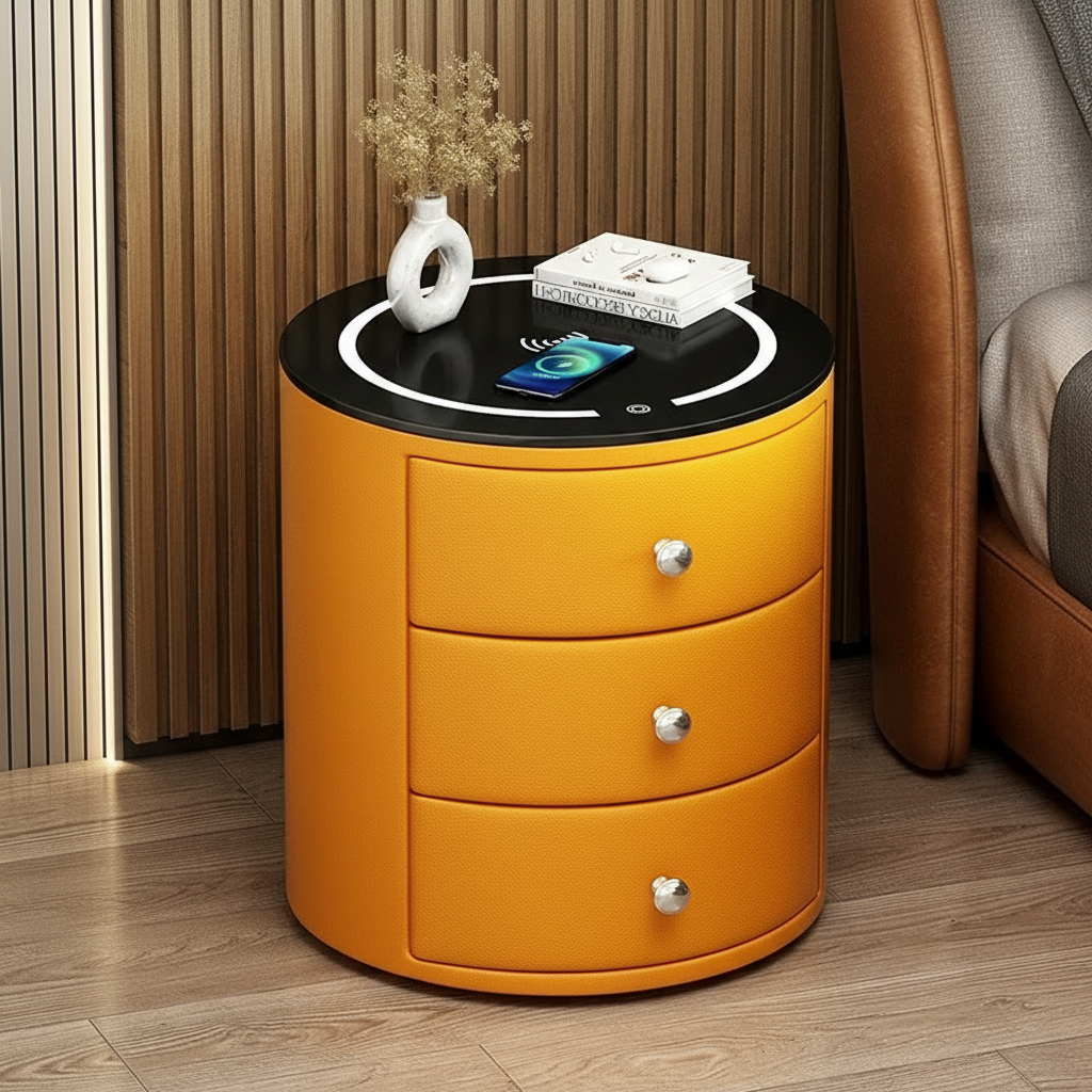 Orbis — Runder smarter Nachttisch mit Qi & LED
