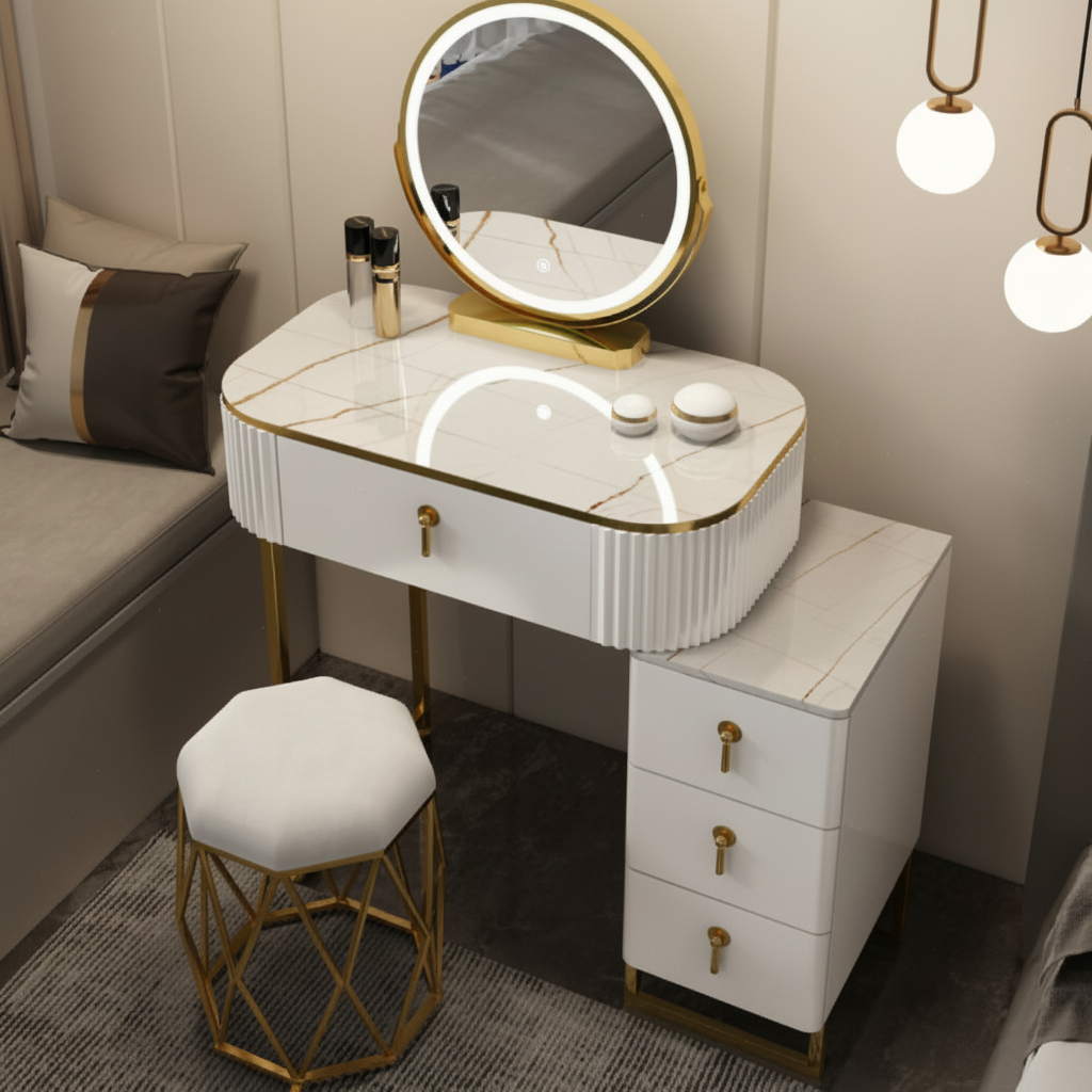 Elara – Schminktisch mit LED-Spiegel und Hocker