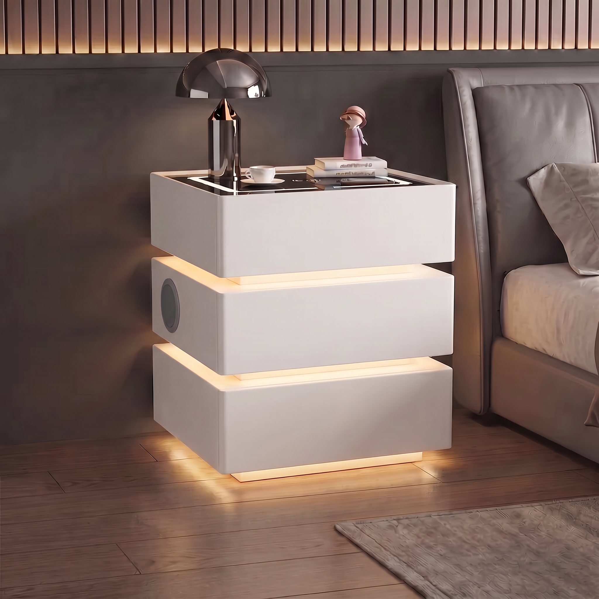 Lumo — Smarter Nachttisch mit Qi, LED, Bluetooth & PIN