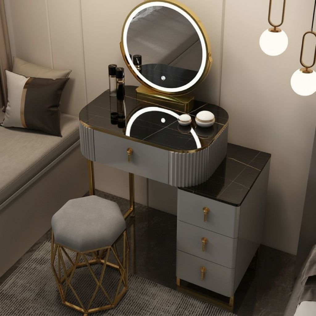 Elara – Schminktisch mit LED-Spiegel und Hocker