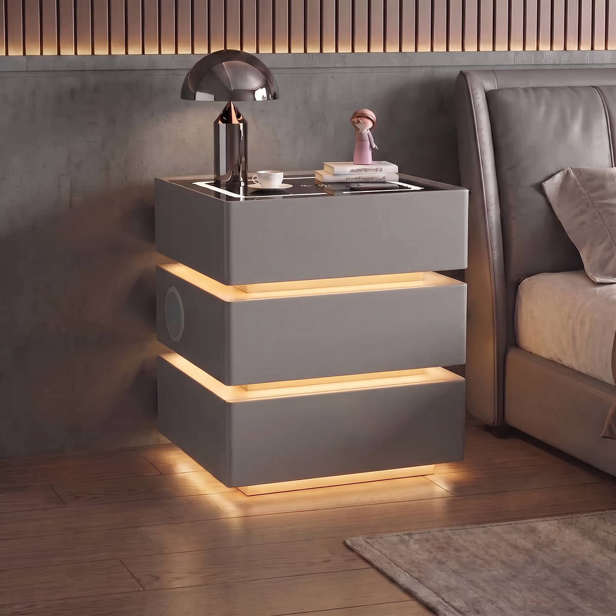 Lumo — Smarter Nachttisch mit Qi, LED, Bluetooth & PIN