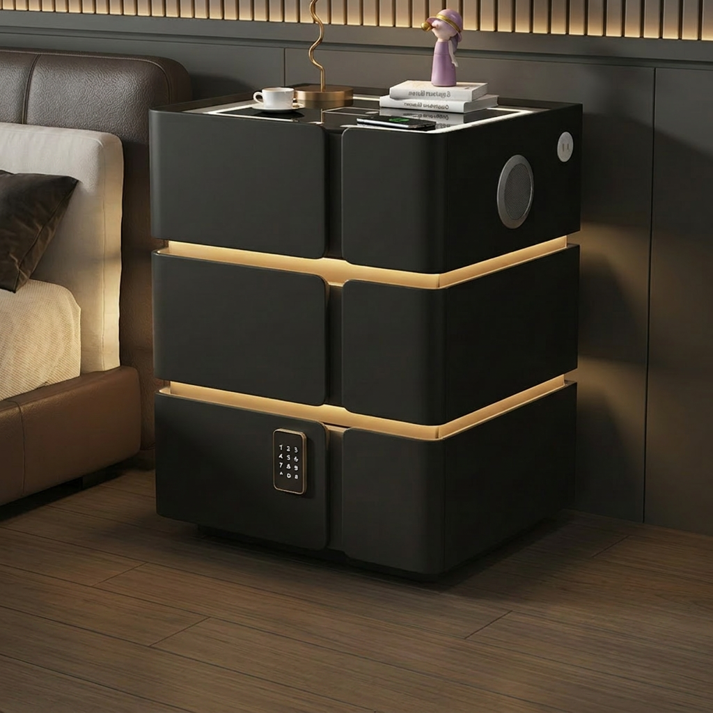 Soft Quad 3 — Smarter Nachttisch mit Qi, LED, Bluetooth & PIN