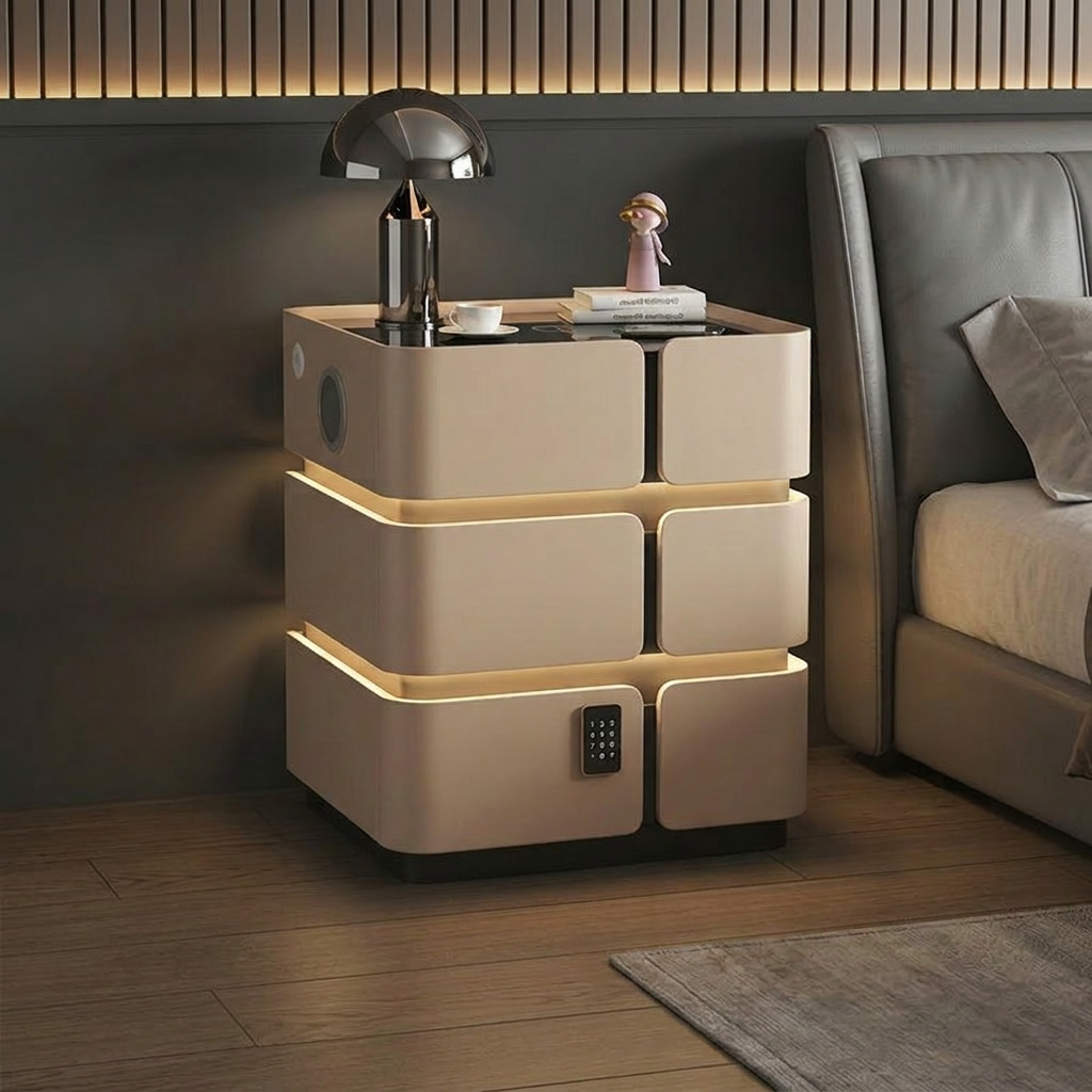 Soft Quad 3 — Smarter Nachttisch mit Qi, LED, Bluetooth & PIN