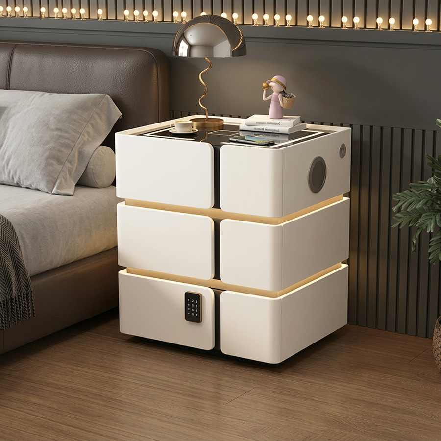 Soft Quad 3 — Smarter Nachttisch mit Qi, LED, Bluetooth & PIN — Weiß / Secure Soft Quad / 50 cm