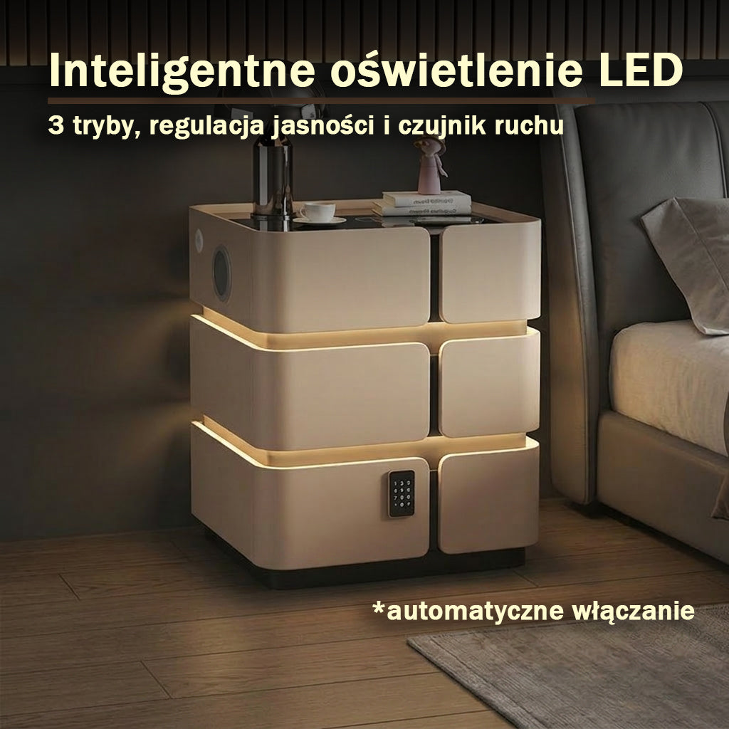 Soft Quad 3 — Smarter Nachttisch mit Qi, LED, Bluetooth & PIN