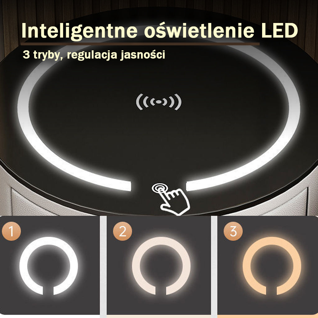 Orbis — Runder smarter Nachttisch mit Qi & LED
