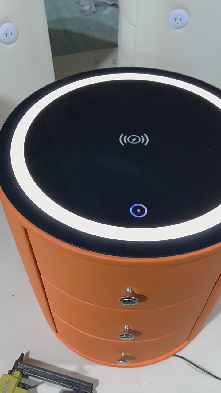 Orbis — Runder smarter Nachttisch mit Qi & LED