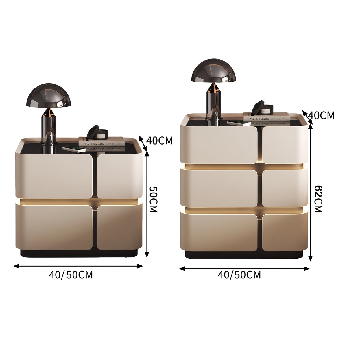 Maße und Materialien — Soft Quad 2 — Smarter Nachttisch mit Qi, LED, Bluetooth & PIN